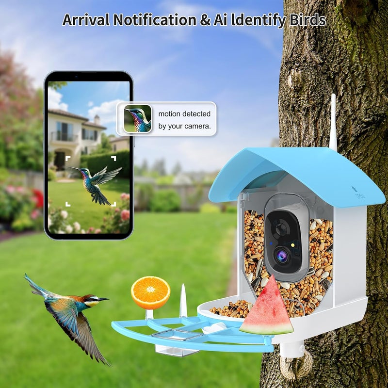 Fazoxo Bird Feeder with Camera, Smart AI Bird Breed Recognition,Birds Motion Detection with Real Time Notice, Solar Powered Auto Capture Bird Watching WiFi Camera,Gifts for Birdlover,Family,SkyBlue - Image 2